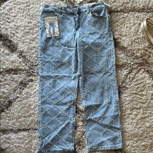 Savage Women's Blue Diamond Pattern Straight Leg Jeans